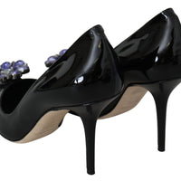 Black Leather Crystals Bellucci Pumps