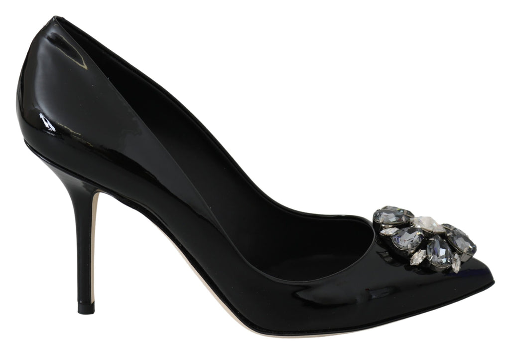 Black Leather Crystals Bellucci Pumps Shoes