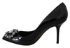 Black Leather Crystals Bellucci Pumps Shoes