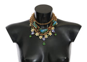 Gold Parrot Crystal Floral Charm Statement Necklace