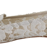 White Taormina Lace Crystal Flats Shoes