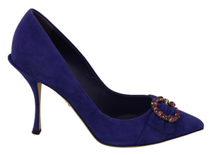 Purple Suede Crystal High Heel Pumps Shoes