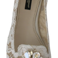 White Taormina Lace Crystal Flats Shoes