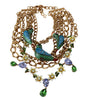 Gold Parrot Crystal Floral Charm Statement Necklace