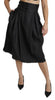 Black Pleated High Waist Midi Nylon Skirt