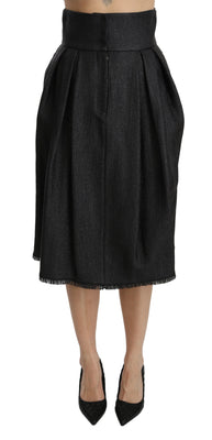 Black Pleated High Waist Midi Nylon Skirt