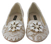 White Taormina Lace Crystal Flats Shoes