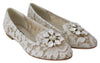 White Taormina Lace Crystal Flats Shoes