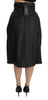 Black Pleated High Waist Midi Nylon Skirt