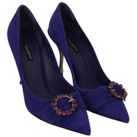 Purple Suede Crystal High Heel Pumps Shoes