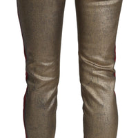 Gold High Waist Skinny Cropped Cotton Pants