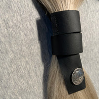 Buffalo Nickel on Black Leather Hair Wrap Tie, by Hair Tie Rebel
