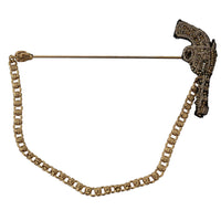 Lapel Pin Gold Brass Copper Revolver Gun Brooch