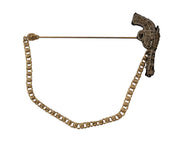 Lapel Pin Gold Brass Copper Revolver Gun Brooch