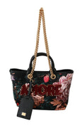 Black Floral Amore Patch Tote Borse CAPRI Leather Bag