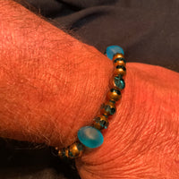 Turquoise and Bronze Glass Beads Bracelet