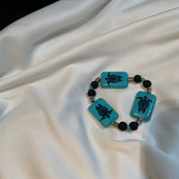 Turquoise Turtles Black Glass Beads Man's Bracelet
