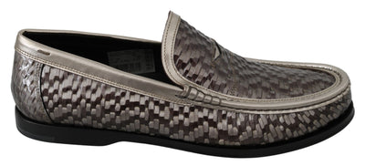 Brown Leather Woven Slippers Moccasins Shoes