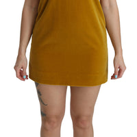 Mustard Velvet Stretch Shift Mini Dress