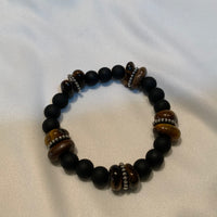 Tiger Eye and Black Glass Beads Man's Bracelet
