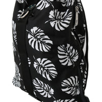 Black Palm Leaves Adjustable Drawstring Nap Sack Bag