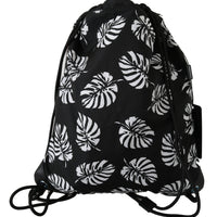 Black Palm Leaves Adjustable Drawstring Nap Sack Bag