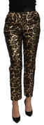 Gold Brown Leopard Sequined High Waist Pants