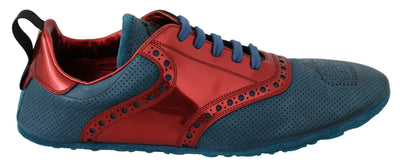 Blue Red Shiny Leather Crown Sneakers Shoes