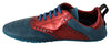 Blue Red Shiny Leather Crown Sneakers Shoes
