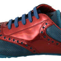 Blue Red Shiny Leather Crown Sneakers Shoes