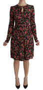 Black Floral Longsleeve Knee Length Dress