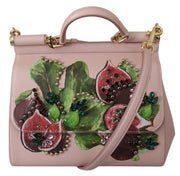Pink Fruit Shoulder Purse Borse Crystal Fig SICILY Leather Bag