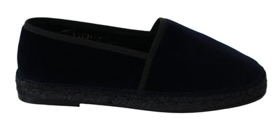 Blue Velvet Leather Espadrilles Flats Shoes