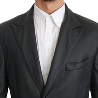 Gray Formal Long Trenchcoat Leather Jacket