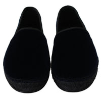 Blue Velvet Leather Espadrilles Flats Shoes