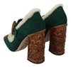 Green Suede Fur Shearling Mary Jane Shoes