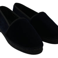 Blue Velvet Leather Espadrilles Flats Shoes