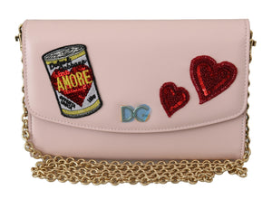 Pink Amore Patch Shoulder Wallet Borse Leather Bag