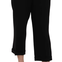 Black Wool Cuffed Cropped Capri Pants