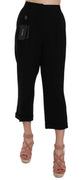 Black Wool Cuffed Cropped Capri Pants