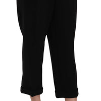 Black Wool Cuffed Cropped Capri Pants