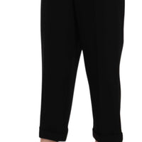 Black Wool Cuffed Cropped Capri Pants