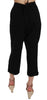 Black Wool Cuffed Cropped Capri Pants