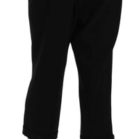 Black Wool Cuffed Cropped Capri Pants