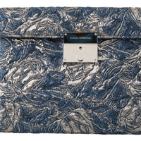 Blue Silver Jacquard Leather Document Briefcase Bag