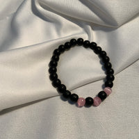 Black with 3 Pink Cat's Eyes 6mm Glass Beaded Bracelet