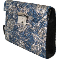 Blue Silver Jacquard Leather Document Briefcase Bag