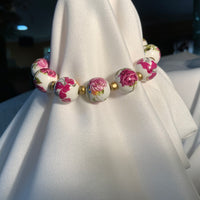 Roses and Irises 12mm Glass Beaded Bracelet