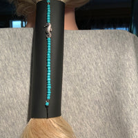 Seahorse and Turquoise Beads on Black Leather Hair Wrap Tie