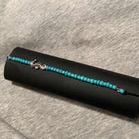 Seahorse and Turquoise Beads on Black Leather Hair Wrap Tie